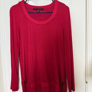 WHBM Elegant Red Long Sleeve Blouse with Sequined Neck